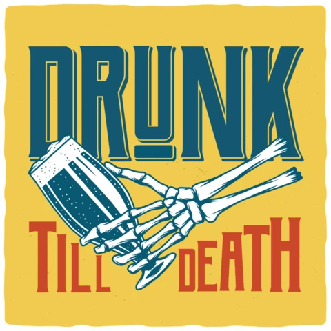 Modelo de design de camiseta com esqueleto segurando uma cerveja