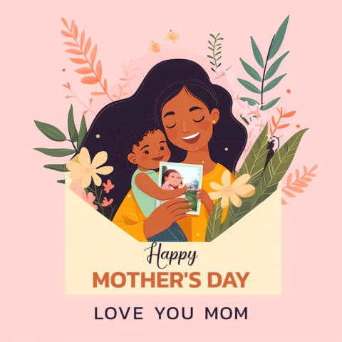 Floral Illustration Mother's Day Card Template - Editable Design for Loving Messages