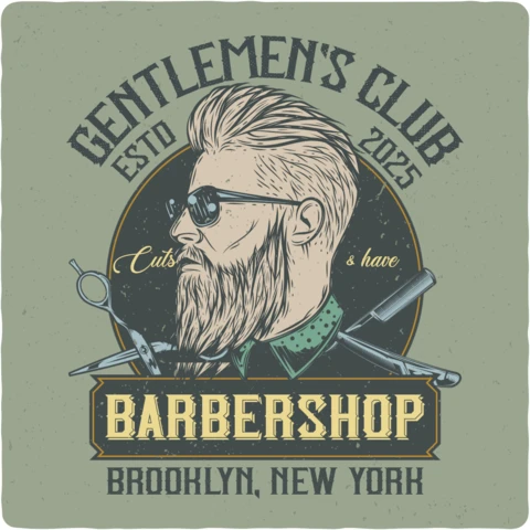 Modelo de design de camiseta vintage de barbearia de clube de cavalheiros