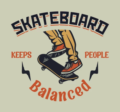 Skateboard hält die Menschen im Gleichgewicht T-Shirt Design Vorlage