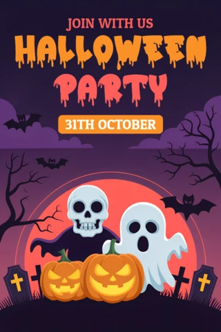 Spooky Halloween Party Design Template with Ghosts and Pumpkins for Flyers