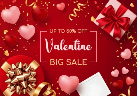 Modèle de vente de la Saint-Valentin avec un design de cœur et de cadeau pour des flyers promotionnels