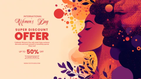 International Women's Day Discount Offer Template With Black Woman Face Design