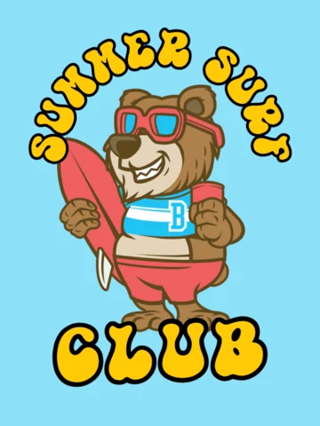 Clube de surf de verão com modelo de design de camiseta de urso