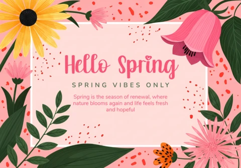 Spring Floral Design Template for Greeting Cards with Vibrant Flowers