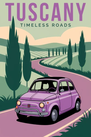 Vintage Car Illustration Design Template for Travel Posters