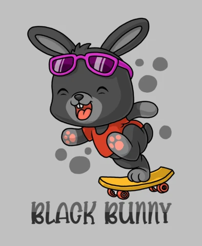 Genial diseño de conejito negro en monopatín para divertida plantilla de merchandising