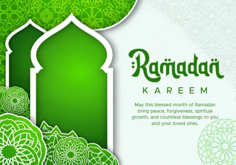 Szablon projektu Ramadan kareem z zielonymi islamskimi wzorami do kart okolicznościowych