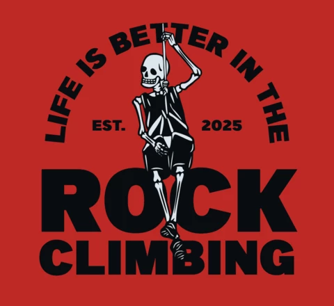 Skeleton Climbing Rock Vintage T-shirt Design Template