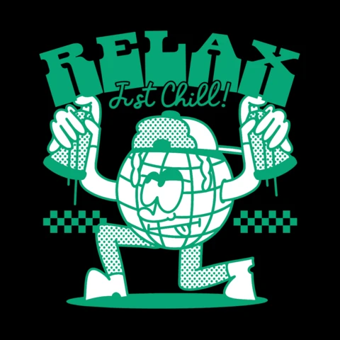 Relax and Chill Street Art Cool Globe Character with Spray Cans T-Shirt Design Template