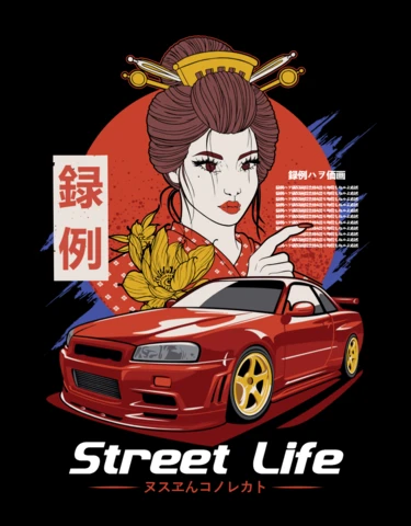 Manga Car Race With Geisha Poster Design Template