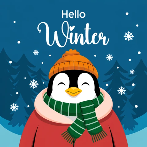 Plantilla de diseño de pingüinos de invierno para tarjetas de felicitación
