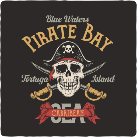 Caribbean Pirate Bay Skull T-shirt Design Template