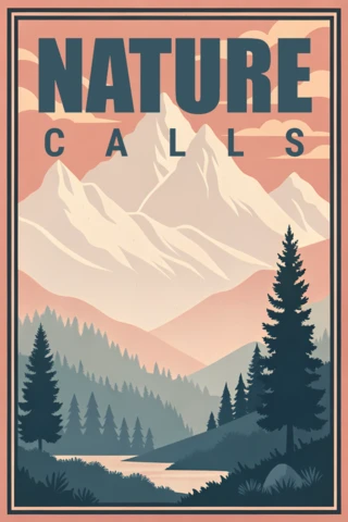Nature Calls Vintage Landscape Design Template for Retro Flat Posters