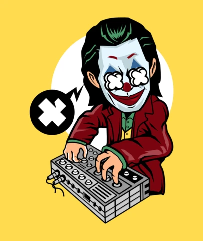 Joker synth stripfiguur popcultuur t-shirt ontwerp sjabloon