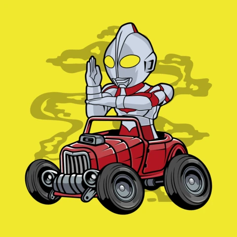 Ultraman Hot Rod Comic Caricature Pop Culture T-Shirt Design Template