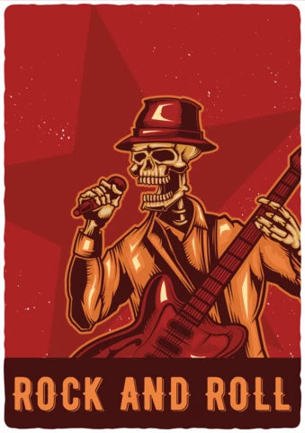 Vintage Skull Rock And Roll Poster Design Template