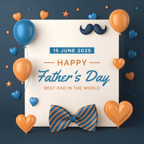 Festive 3D Father's Day Greetings Template with Balloons and Bow Tie