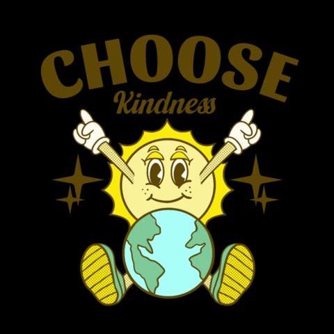 Wähle Freundlichkeit inspirierendes Sonnen- und Globus-Charakterdesign für T-Shirt-Vorlage zur Förderung von Positivität