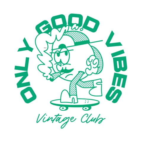 Plantilla de diseño de patinador de club vintage: estilo gráfico de solo buenas vibras.