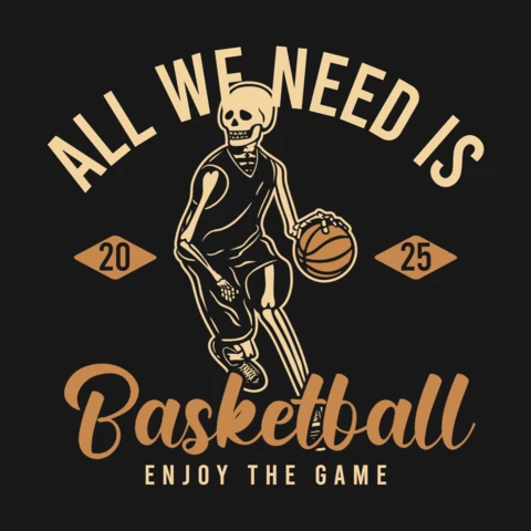 Skeleton Playing Basketball Vintage Poster Design Template