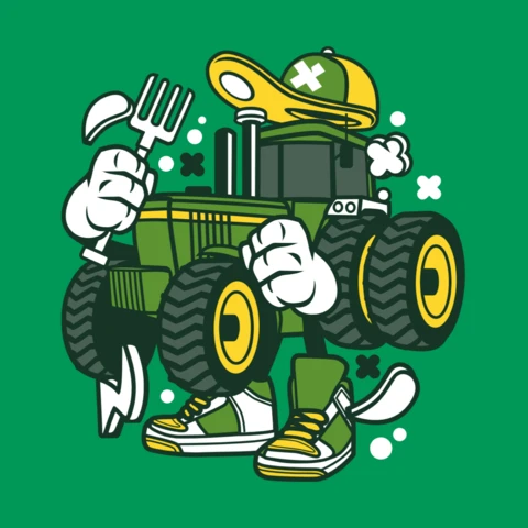 T-Shirt-Designvorlage für Traktor-Cartoon-Charaktere