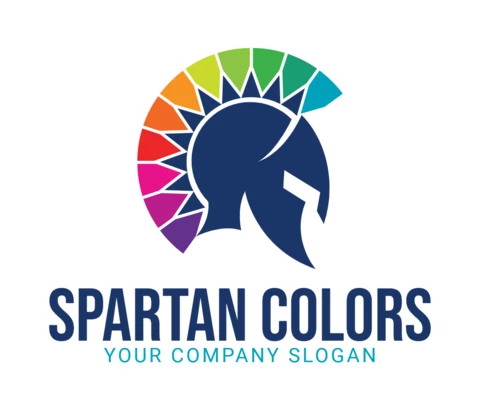 Spartan Warrior Helmet Color Logo Design Template