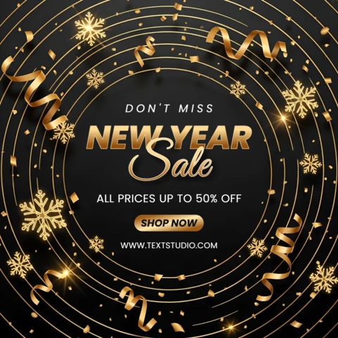 Elegant New Year Sale Design Template with Gold Confetti and Snowflakes for Promotional Flyers