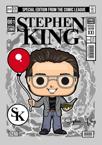Stephen king personaje de dibujos animados plantilla de diseño de portada de revista