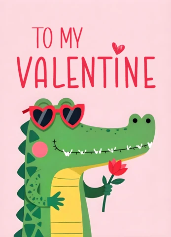 Cute Alligator Valentine's Day Card Template