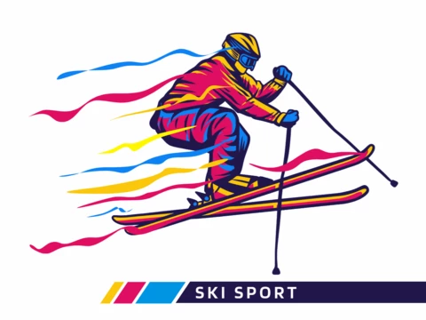 Colorful Ski Sport Illustration with Skier Poster Design Template