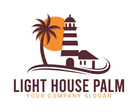 Designvorlage für das Leuchtturm-Palmen-Logo