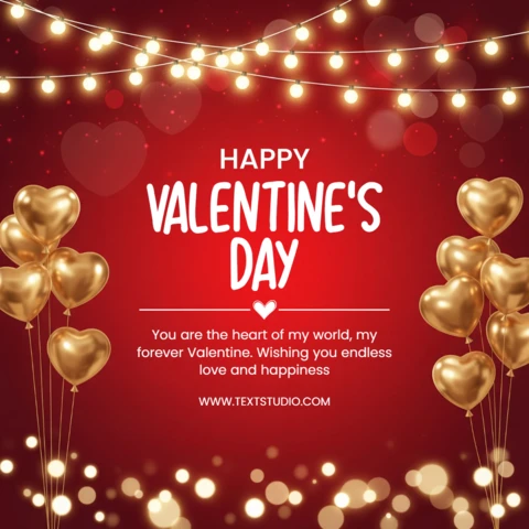 Sfondo festivo di San Valentino con bagliore bokeh, palloncini a forma di cuore dorati e luci di celebrazione