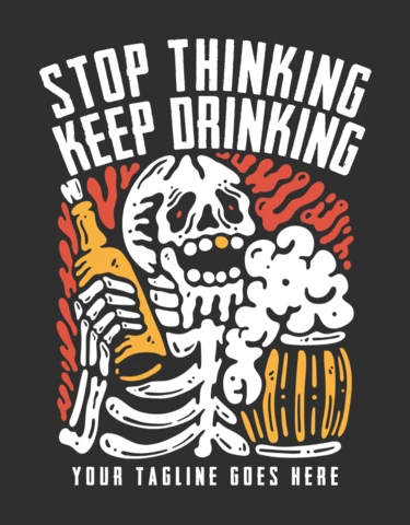 Squelette souriant tenant un modèle de conception de t-shirt vintage de bière