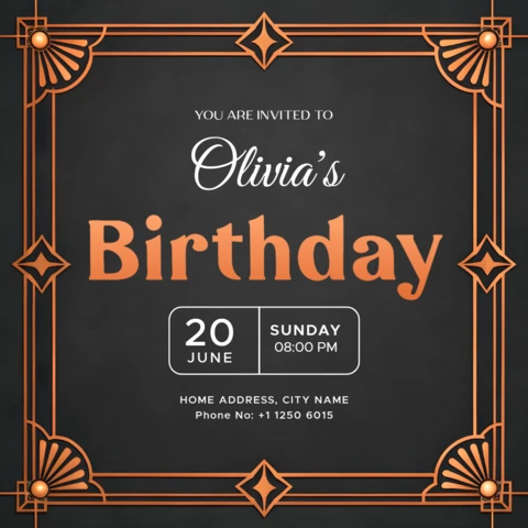 Elegant Vintage Birthday Invitation Template with Art Deco Design