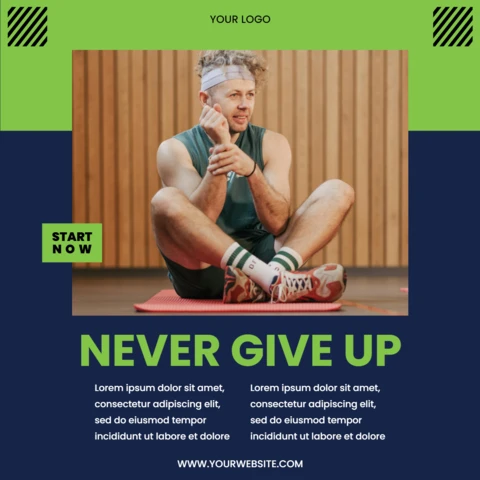 Never Give Up Gym Social Media Post Design Template
