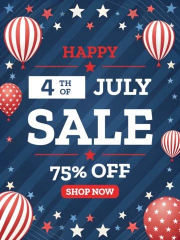 Template de design para venda do dia 4 de julho com balões patrióticos americanos