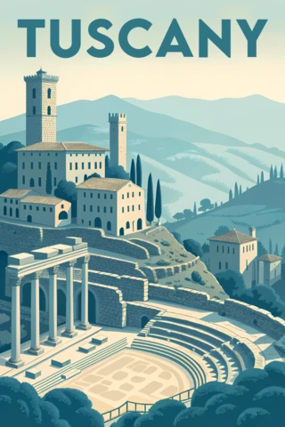 Tuscany Landscape Illustration Design Template for Travel Poster