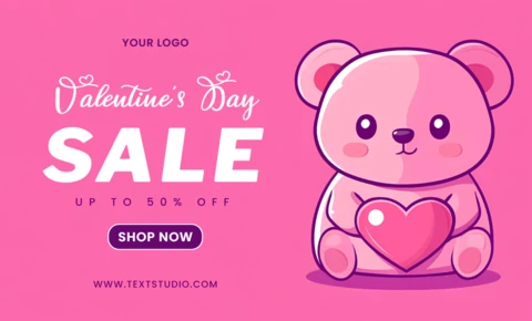Valentine's Day Sale Template Design with Cute Bear Character