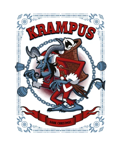 Krampus navidad oscura dibujos animados plantilla de diseño de camiseta
