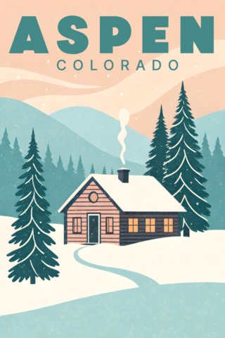 Vintage Mountain Cabin Design Template for Posters and Prints