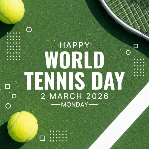 World Tennis Day 2026 Poster with Tennis Racket and Balls On Green Court