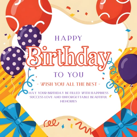 Colorful Birthday Party Design Template with Balloons and Confetti for Greeting Cards