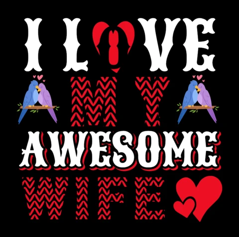 Modèle de typographie vintage colorée pour "i love my awesome wife" (j'aime ma femme géniale)