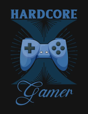 Hardcore gamer blauw spel controller gaming citaat t-shirt ontwerpsjabloon