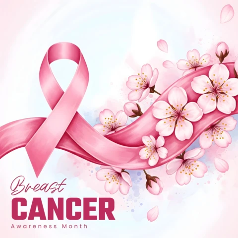 Awareness Saves Lives October Breast Cancer with Floral Ribbon Banner Design Template