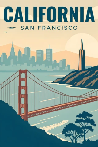 California San Francisco Retro Design Template for Posters