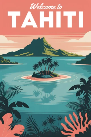 Modèle de design d'île tropicale vintage pour affiches de voyage rétro flat.