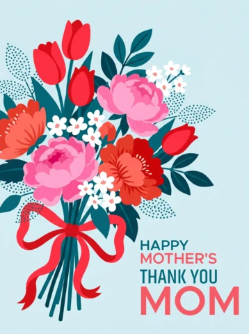 Floral Design Template for Mother's Day Greeting Card Featuring Colorful Bouquet