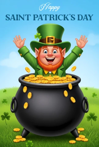 Designvorlage für Grußkarten zum Saint-Patrick's-Day mit einem Leprechaun